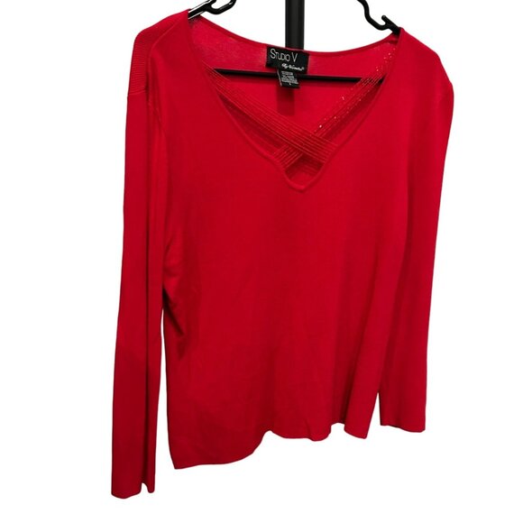 Studio V By Versailles Womens Red Sweater V Neck Size L - Picture 3 of 8